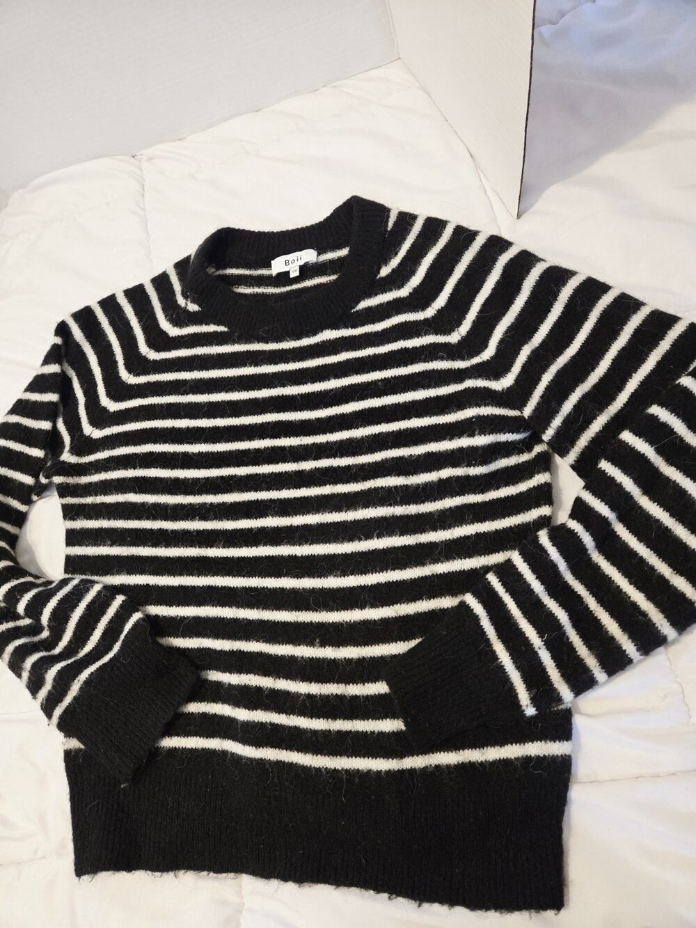 BOII Alpaca Wool Blend S M Sweater Stripes Black White Knit Coastal Relaxed Lux